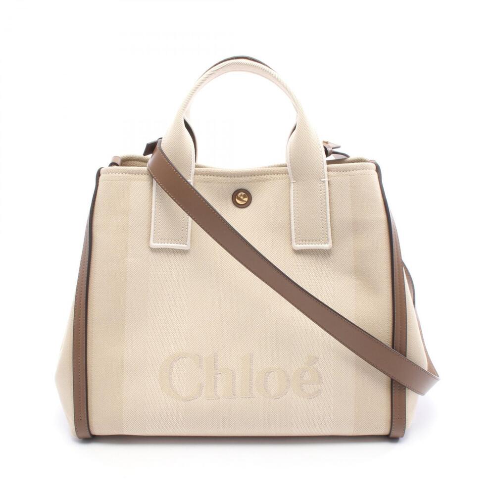 Chloe Carry Tote Bag Canvas Leather Beige Tan Brown